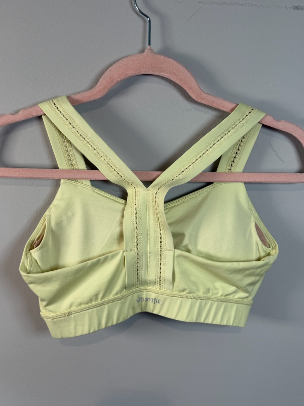 Handful Women’s Light Yellow/Green Ruched Front Sports Bralette Bra Size Small - Picture 2 of 5